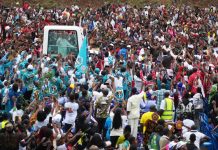 Pope urges young people to resist temptation of corruption in big Mass in Cameroon