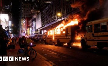 Teen shot and buses torched in Manhattan after historic NBA win for Knicks – BBC