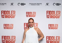 Sydney’s showbiz elite step out in style! Jules Robinson stuns in a dramatic white gown as Kerri-Anne Kennerley and TV stars dazzle at Fiddler on the Roof opening night